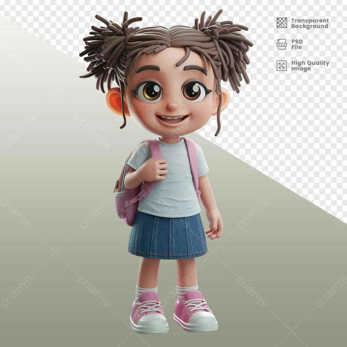 Personagem Cartoon Menina para volta às aulas PSD Editável