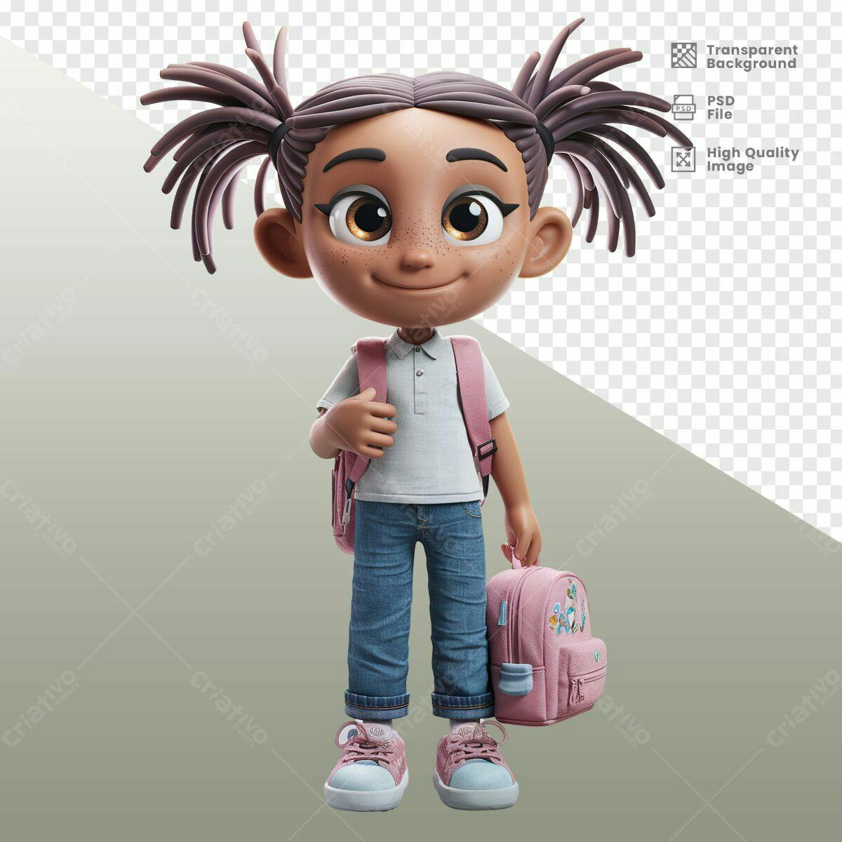 Personagem Cartoon Criança Voltar às Aulas PSD Editável