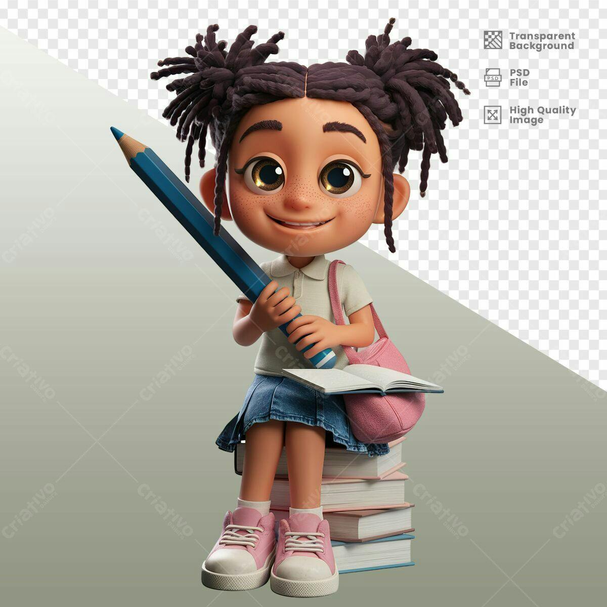PSD Menina Estudiosa para Voltar às Aulas PSD Editável