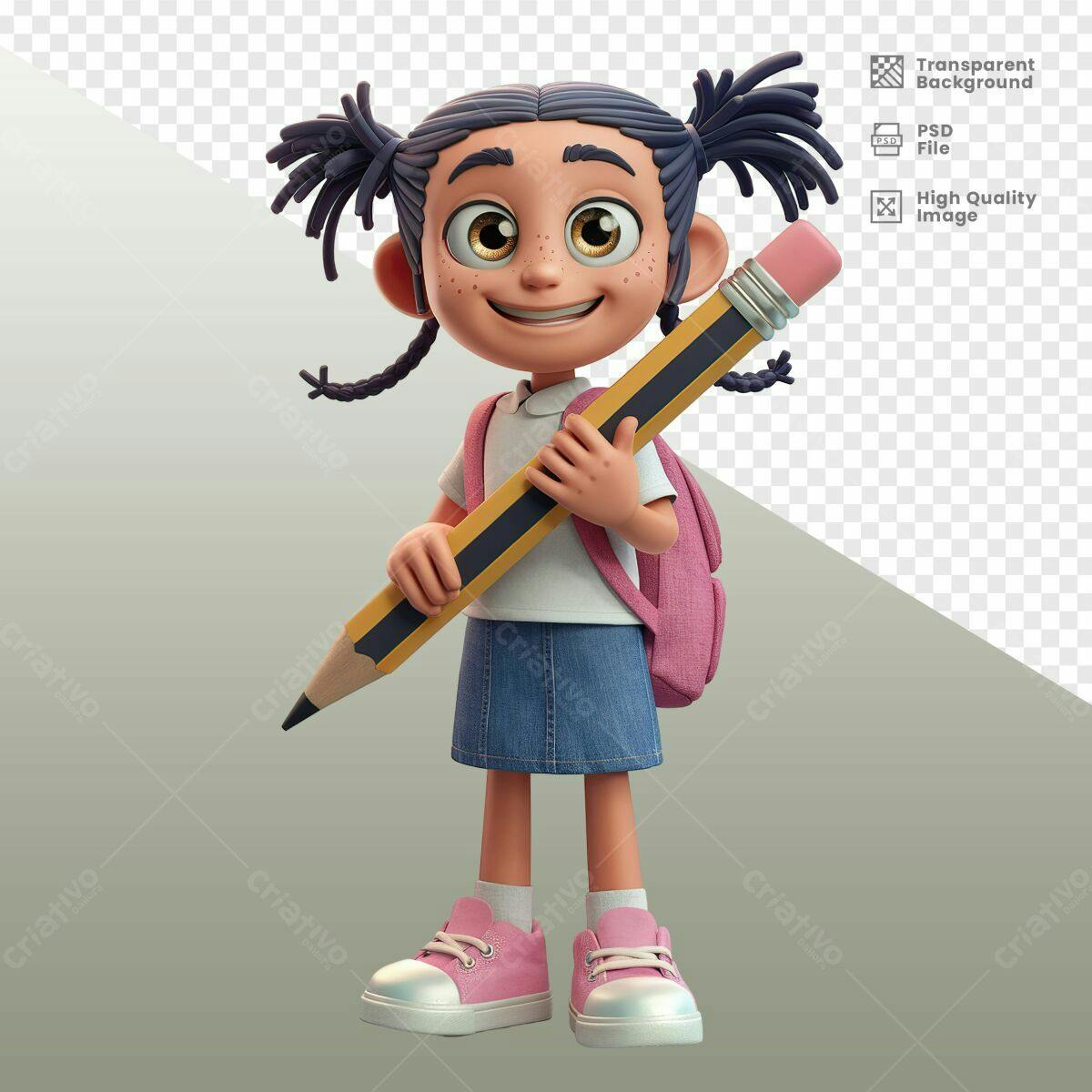 Personagem Cartoon para Volta às Aulas PSD Editável