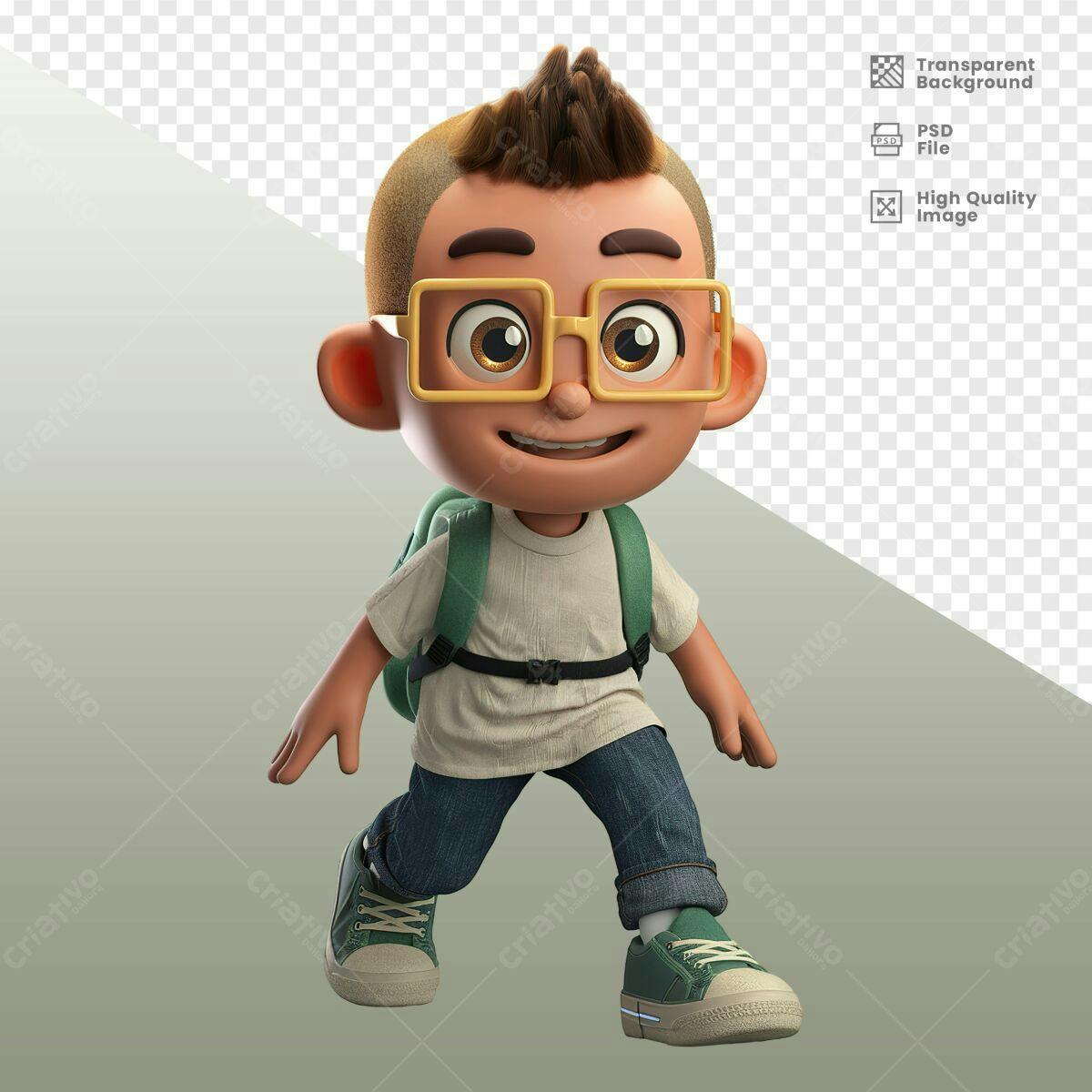 Personagem Cartoon Menino para Apresentação PSD Editável
