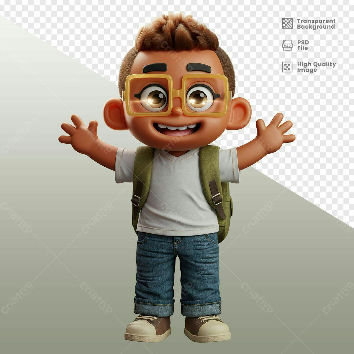 Personagem Cartoon para Volta às Aulas PSD Editável