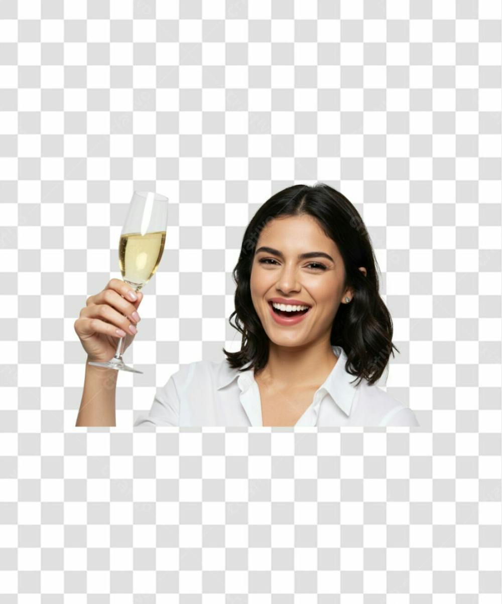 Mulher Sorridente Roupa Branca Segurando Taça De Champanhe Png Transparente