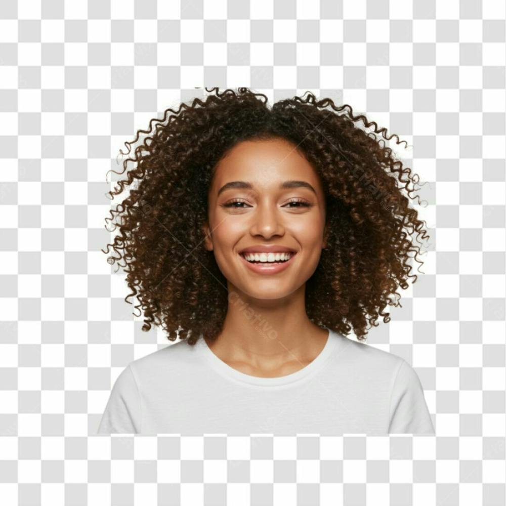 Mulher Negra Cacheada Sorridente E Camisa Branca Png Transparente