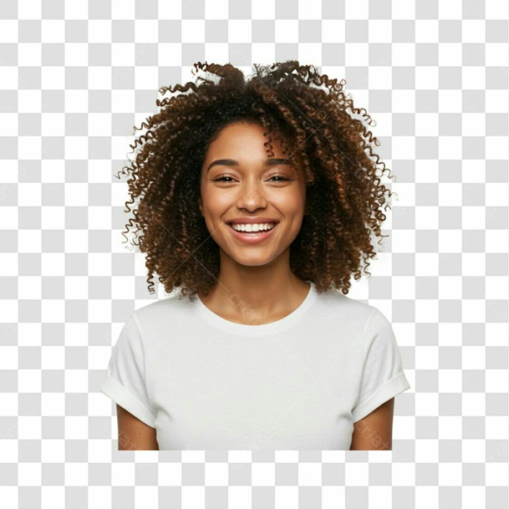 Mulher Negra Cacheada Sorridente E Camisa Branca Png Transparente