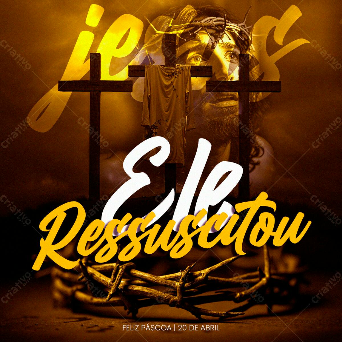 Flyer Páscoa Jesus Ressuscitou PSD Editável