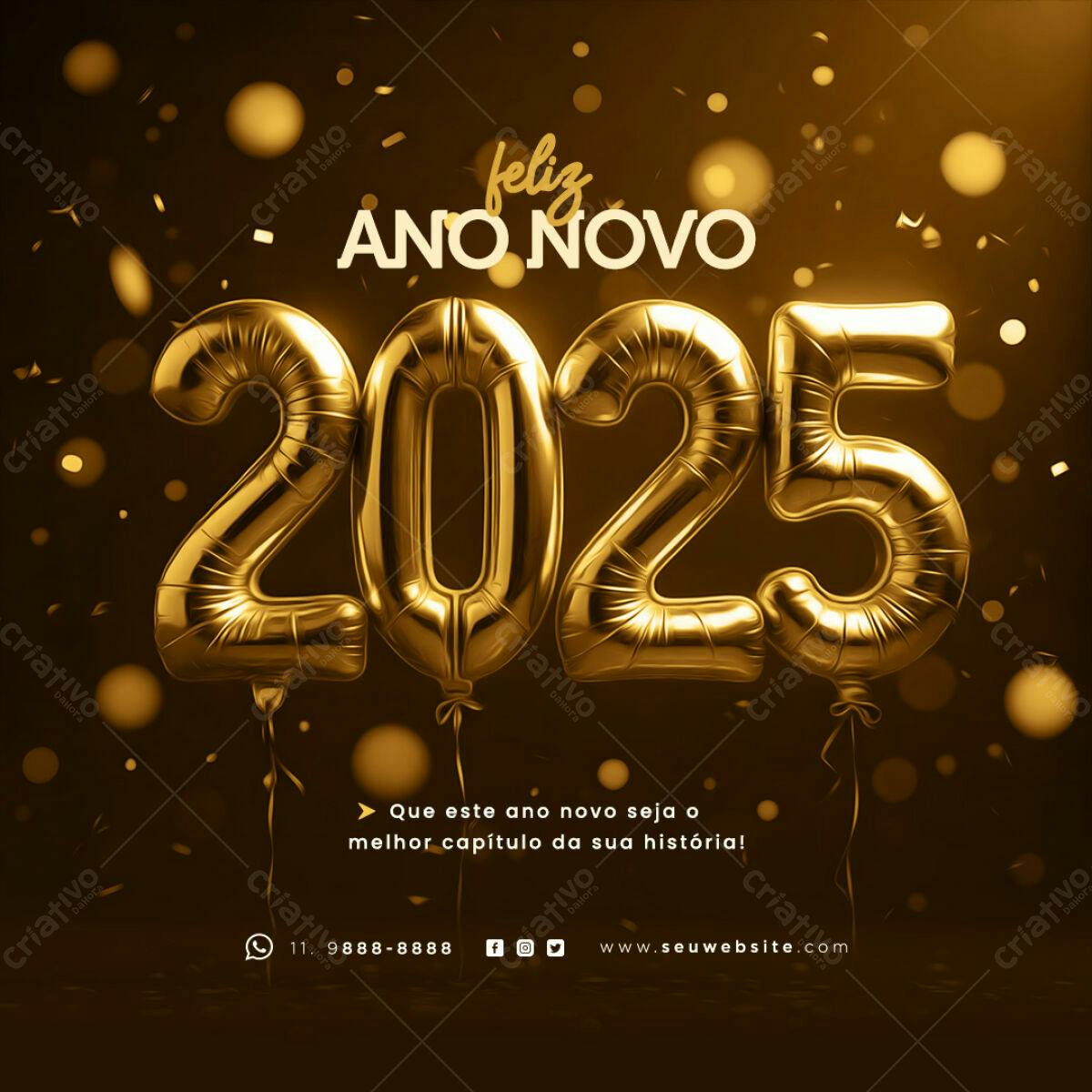 Postagem Feliz Ano Novo 2025 PSD Editável