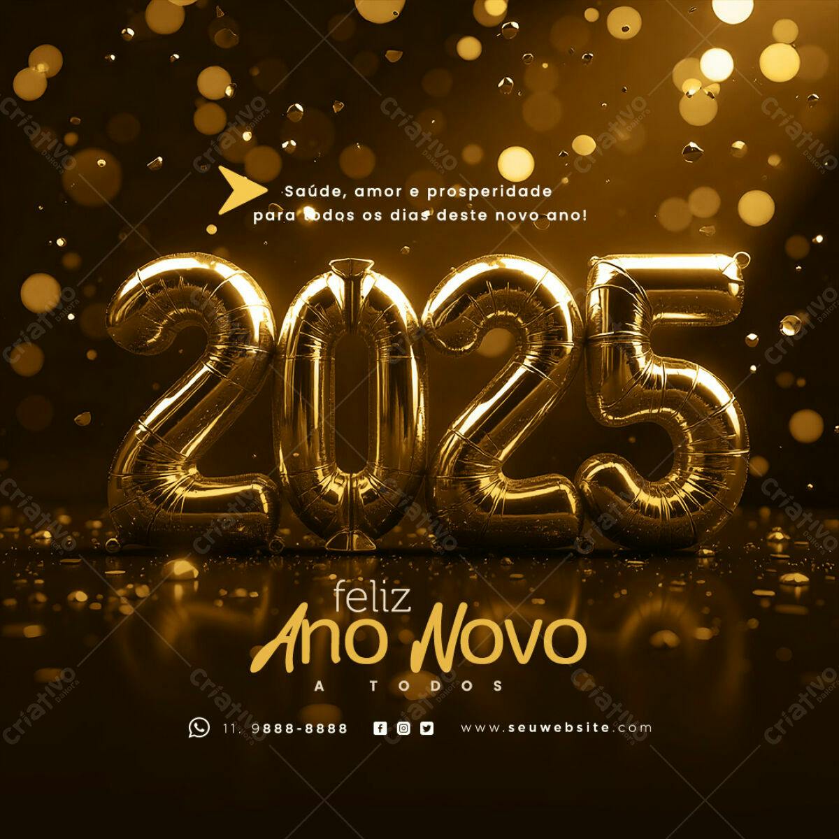 Postagem de Ano Novo 2025 PSD Editável
