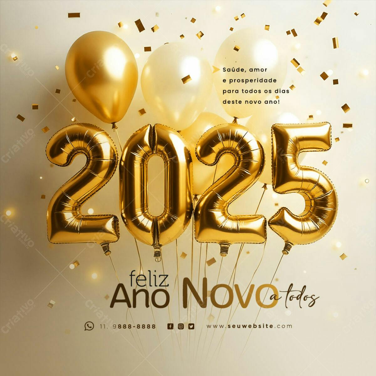 Flyer Ano Novo 2025 Balões Dourados PSD Editável