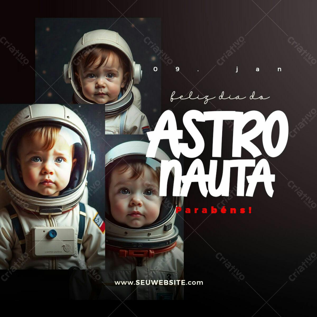 Postagem Dia do Astronauta Bebês PSD Editável
