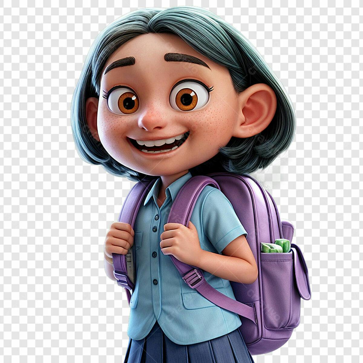 Ilustração Menina com Mochila PSD Editável