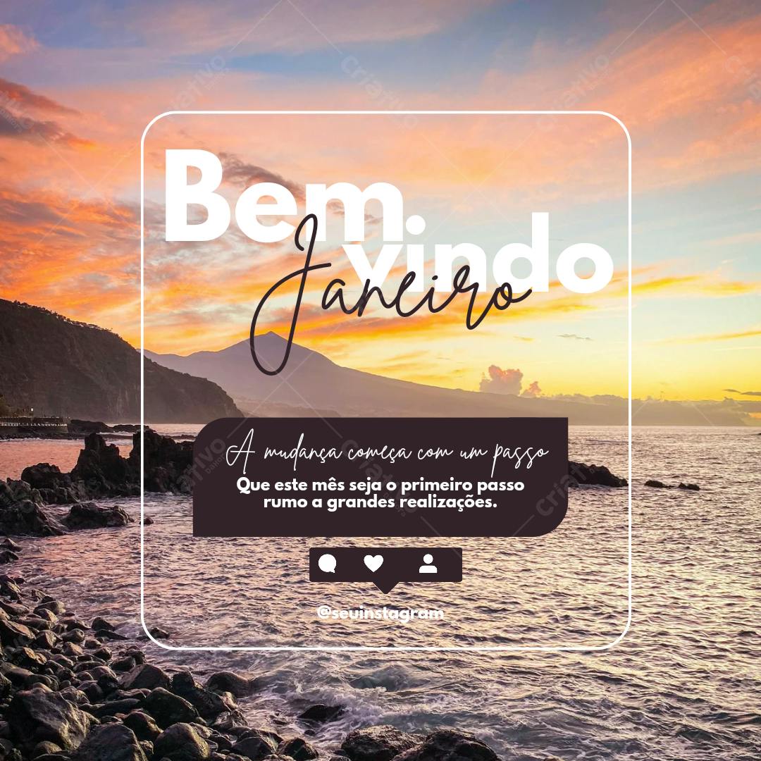 Post Instagram Janeiro paisagem tropical Editável no Canva