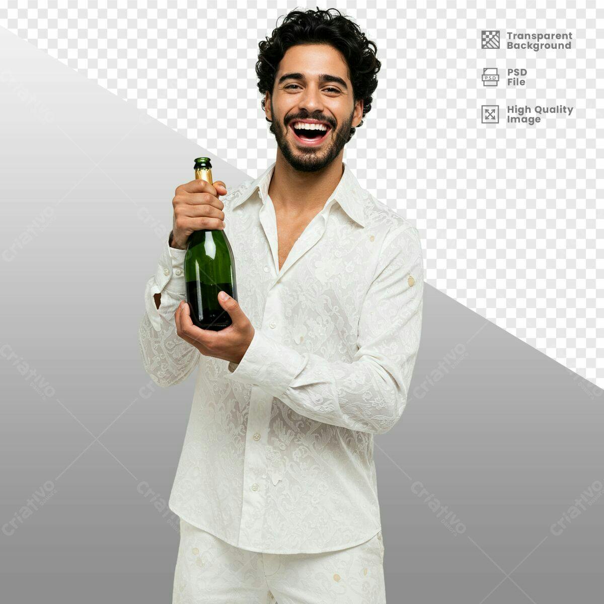 Imagem Homem Celebrando com Champagne PSD Editável
