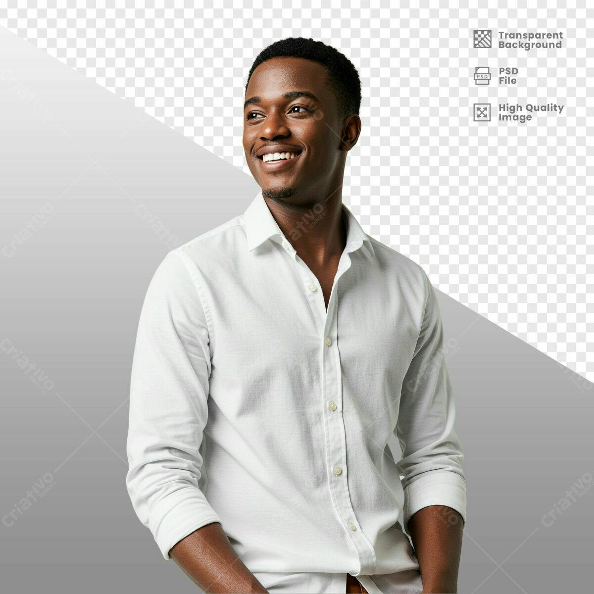 Mockup de Homem Negro com Camisa Branca PSD Editável