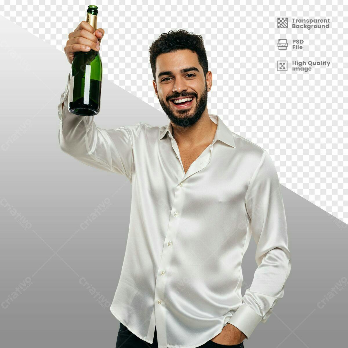 PSD Homem Celebrando Sucesso com Champanhe PSD Editável