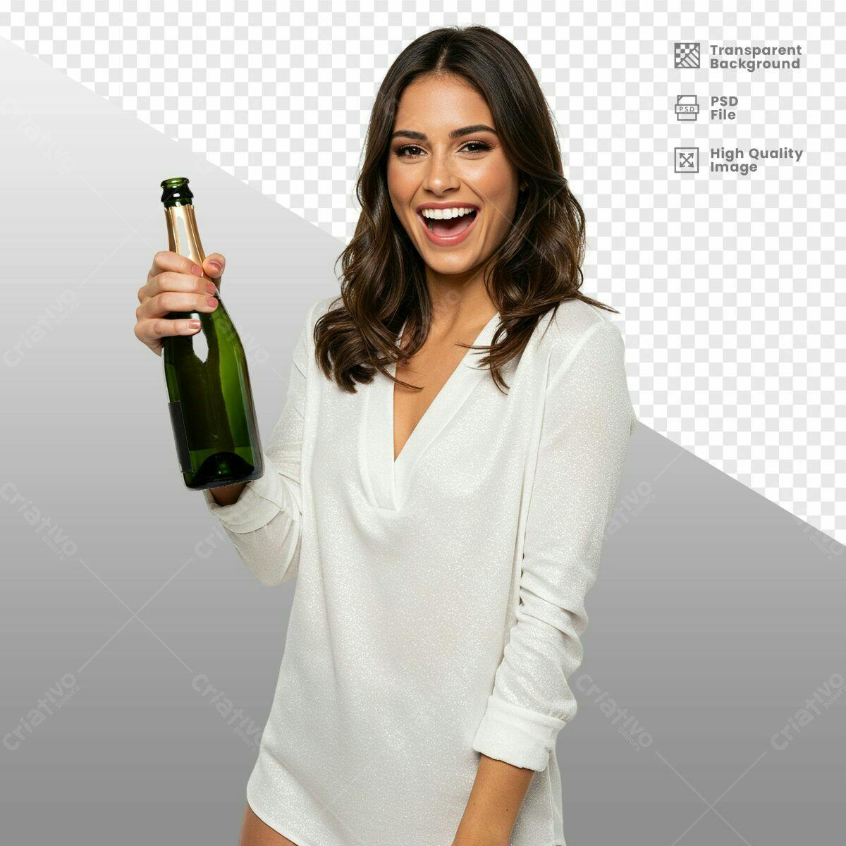 Imagem Mulher Celebrando com Champanhe PSD Editável