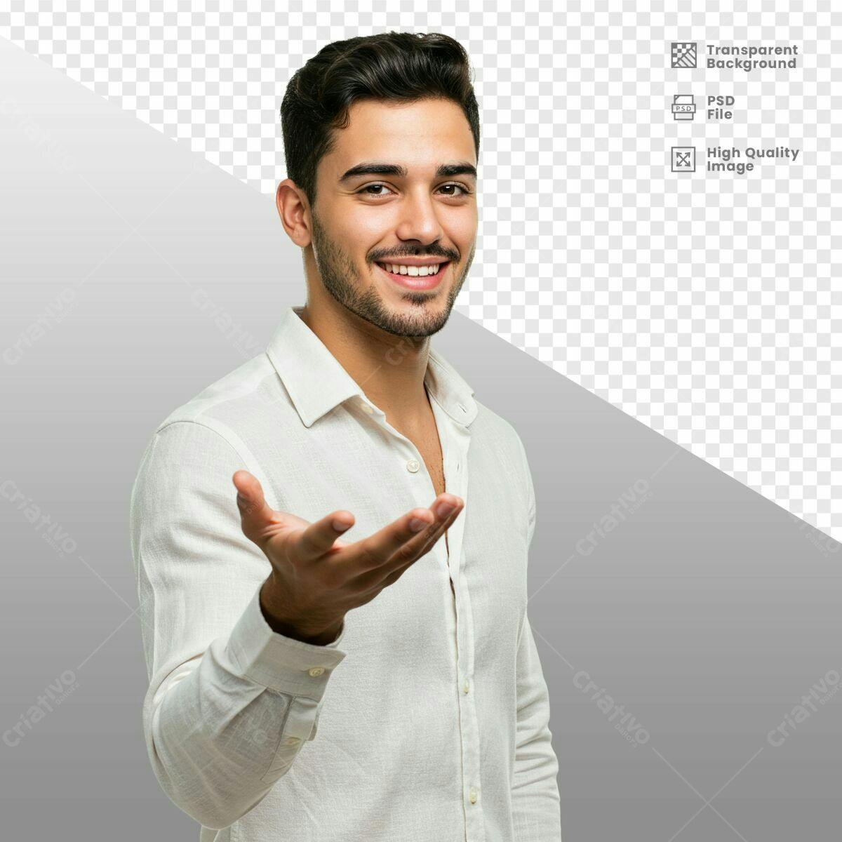 PSD de Homem Sorrindo com Mão Ativa PSD Editável