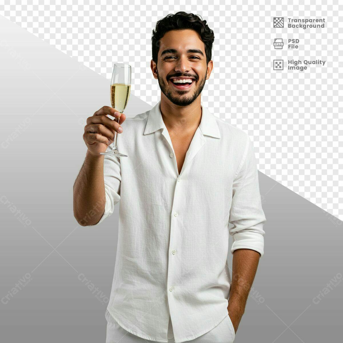 Imagem Homem Celebrando com Champanhe PSD Editável