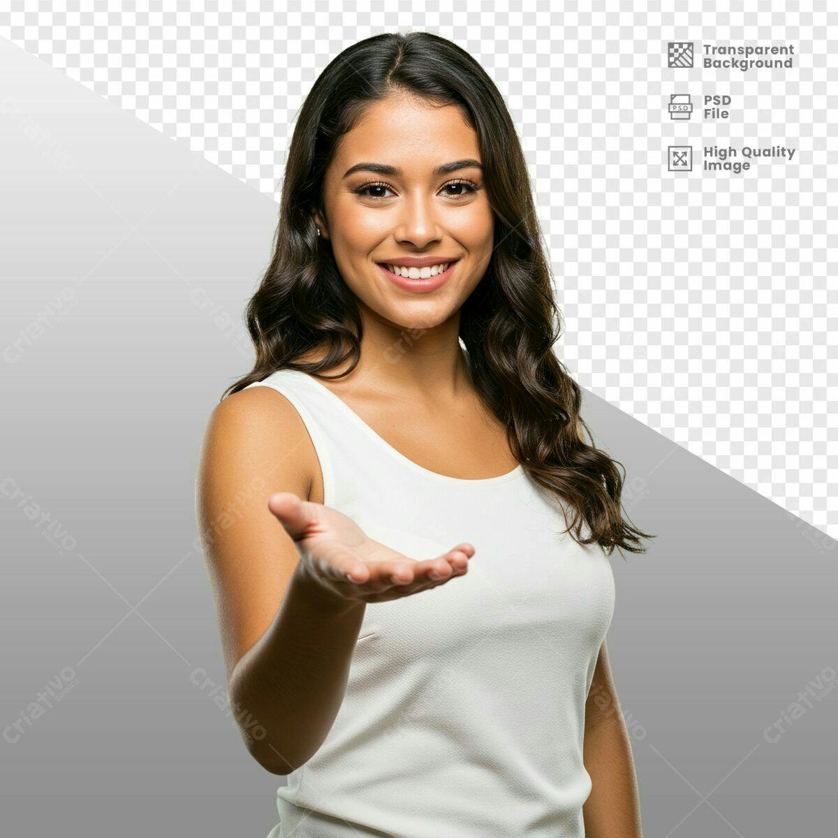 Imagem Mulher Sorrindo Oferecendo Algo PSD Editável