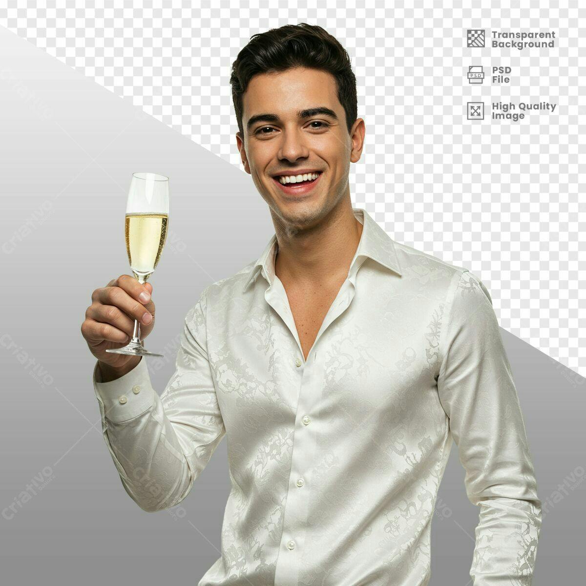 Imagem Homem Celebrando com Champanhe PSD Editável
