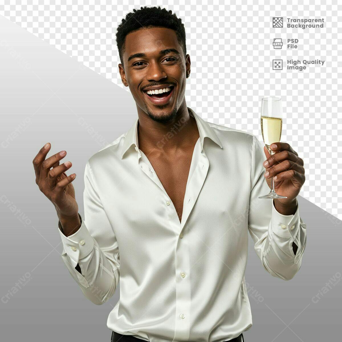 Mockup Homem Celebrando com Champanhe PSD Editável
