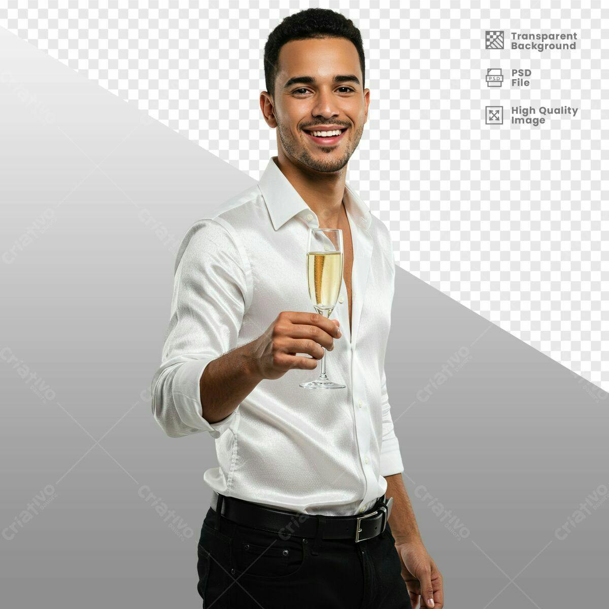 Imagem Homem Celebrando com Champanhe PSD Editável