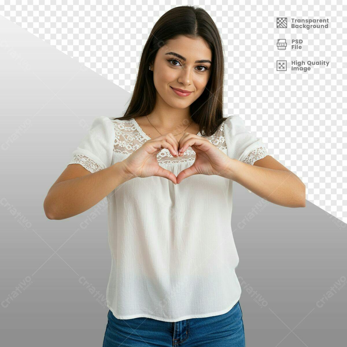 Imagem Mulher Fazendo Sinal de Coração PSD Editável