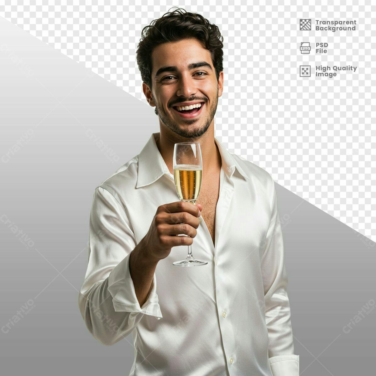 Imagem Homem Celebrando com Champanhe PSD Editável