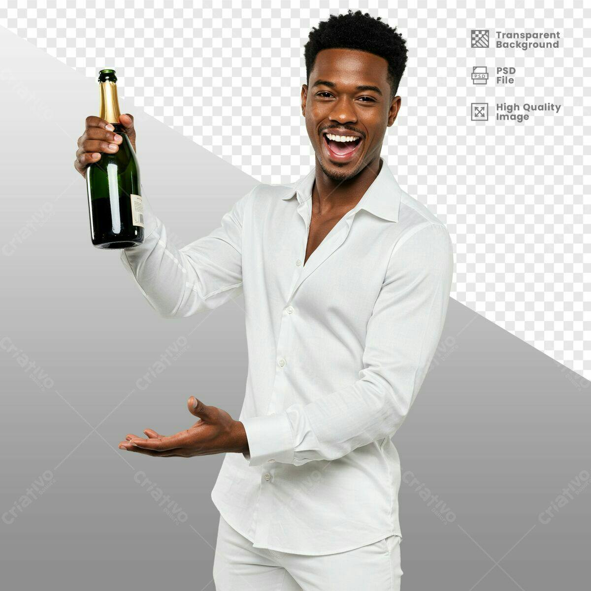 Imagem Homem Celebrando com Champanhe PSD Editável