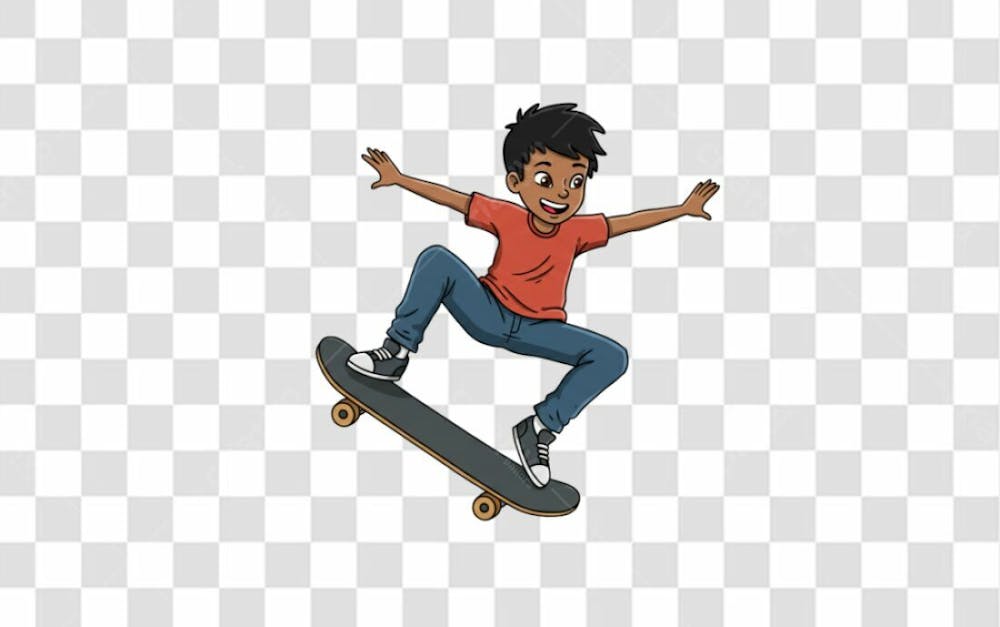 Mascote 3D Adolescente Encima Do Skate Sorridente Camisa Laranja E Calça Jeans Azul Png Transparente