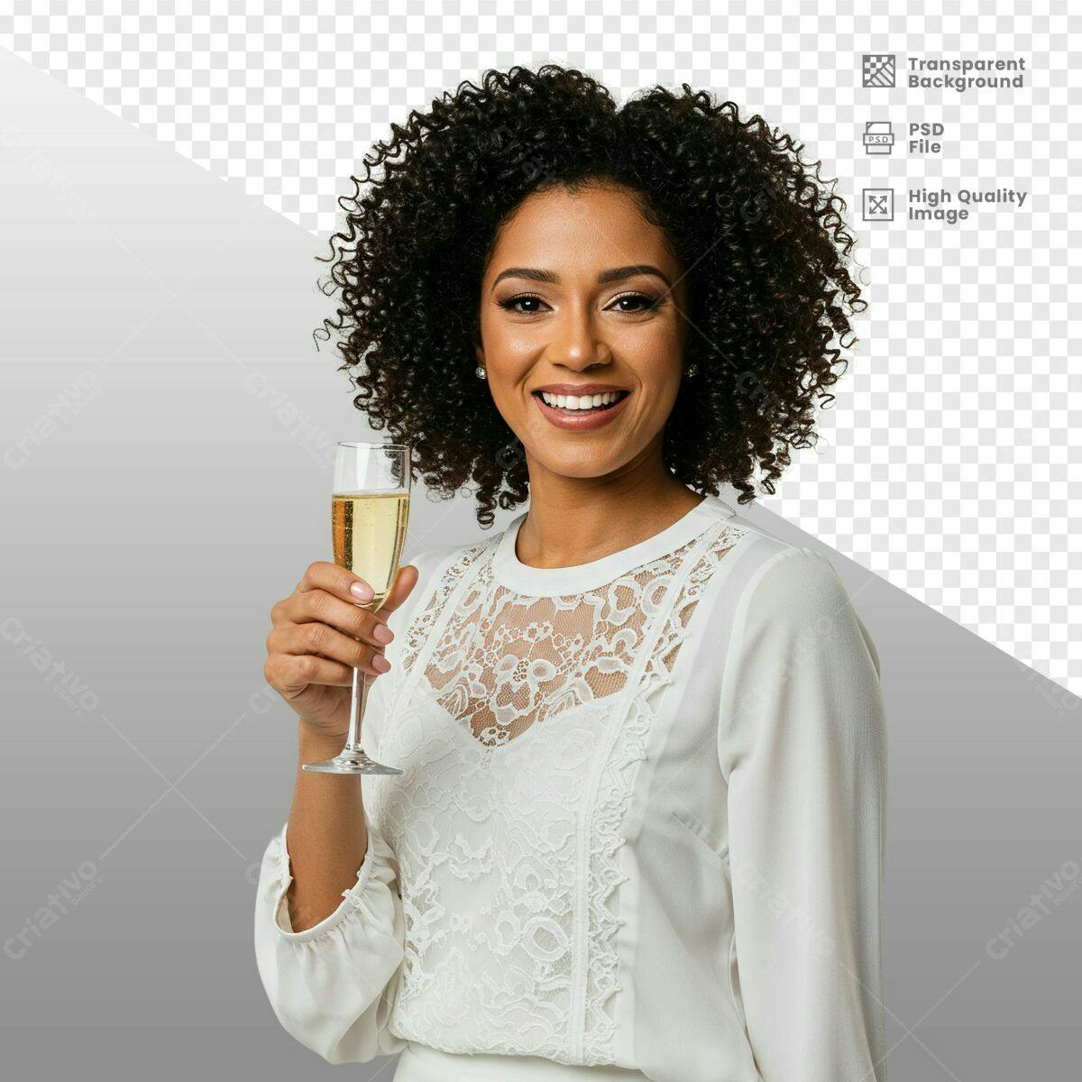 Imagem Mulher Celebrando com Champanhe PSD Editável