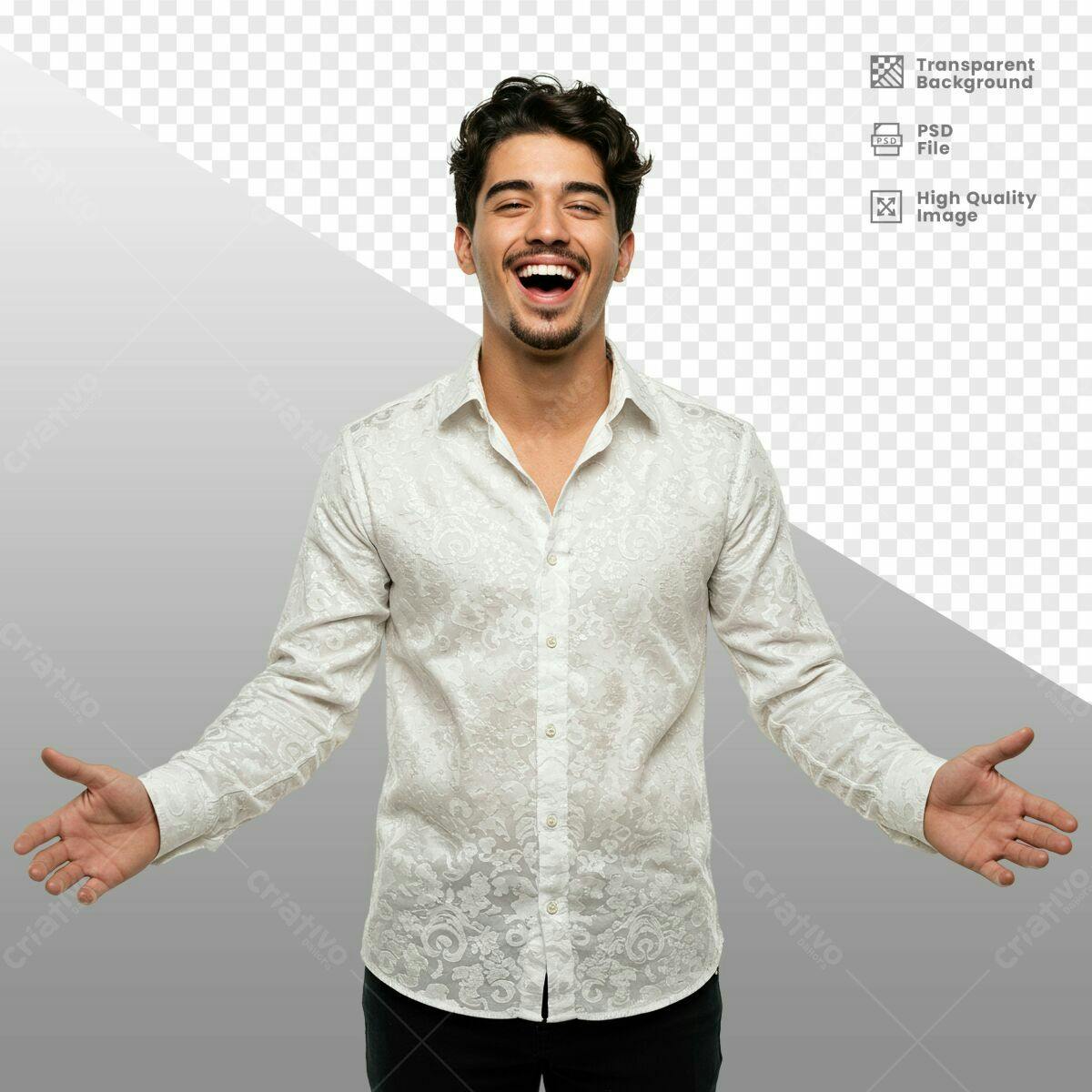 Mockup de Homem Sorrindo com Camisa Branca PSD Editável