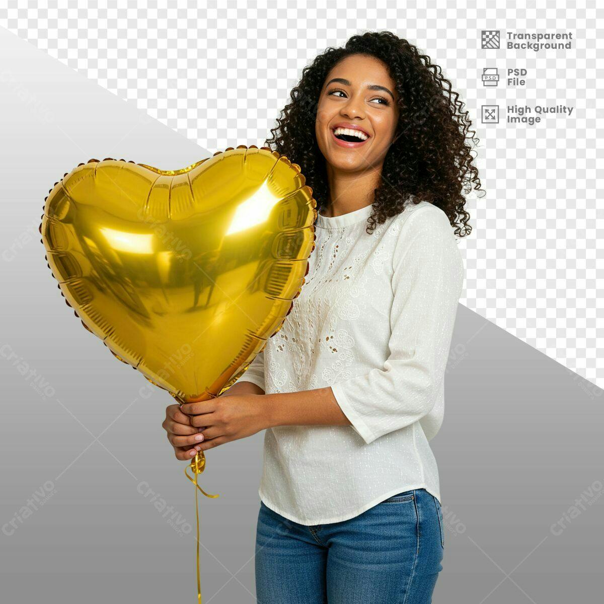 Imagem Mulher com Balão em Formato de Coração PSD Editável