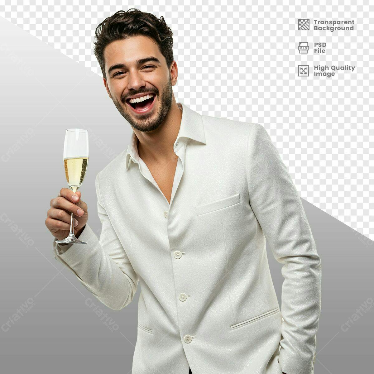 Imagem Homem Celebrando com Champanhe PSD Editável