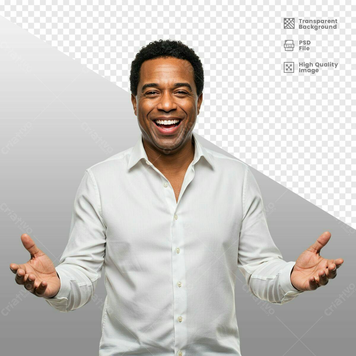 Imagem PSD de Homem Negro Sorrindo com Mãos Abertas PSD Editável
