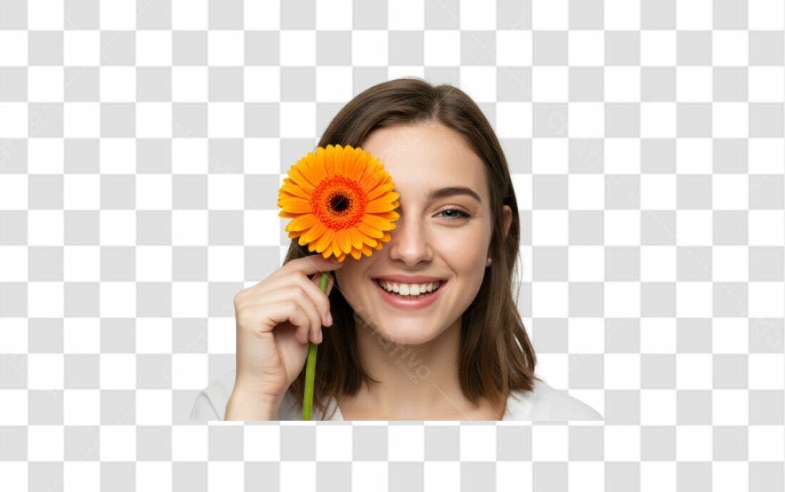 Imagem Mulher com Gerbera PNG com fundo transparente