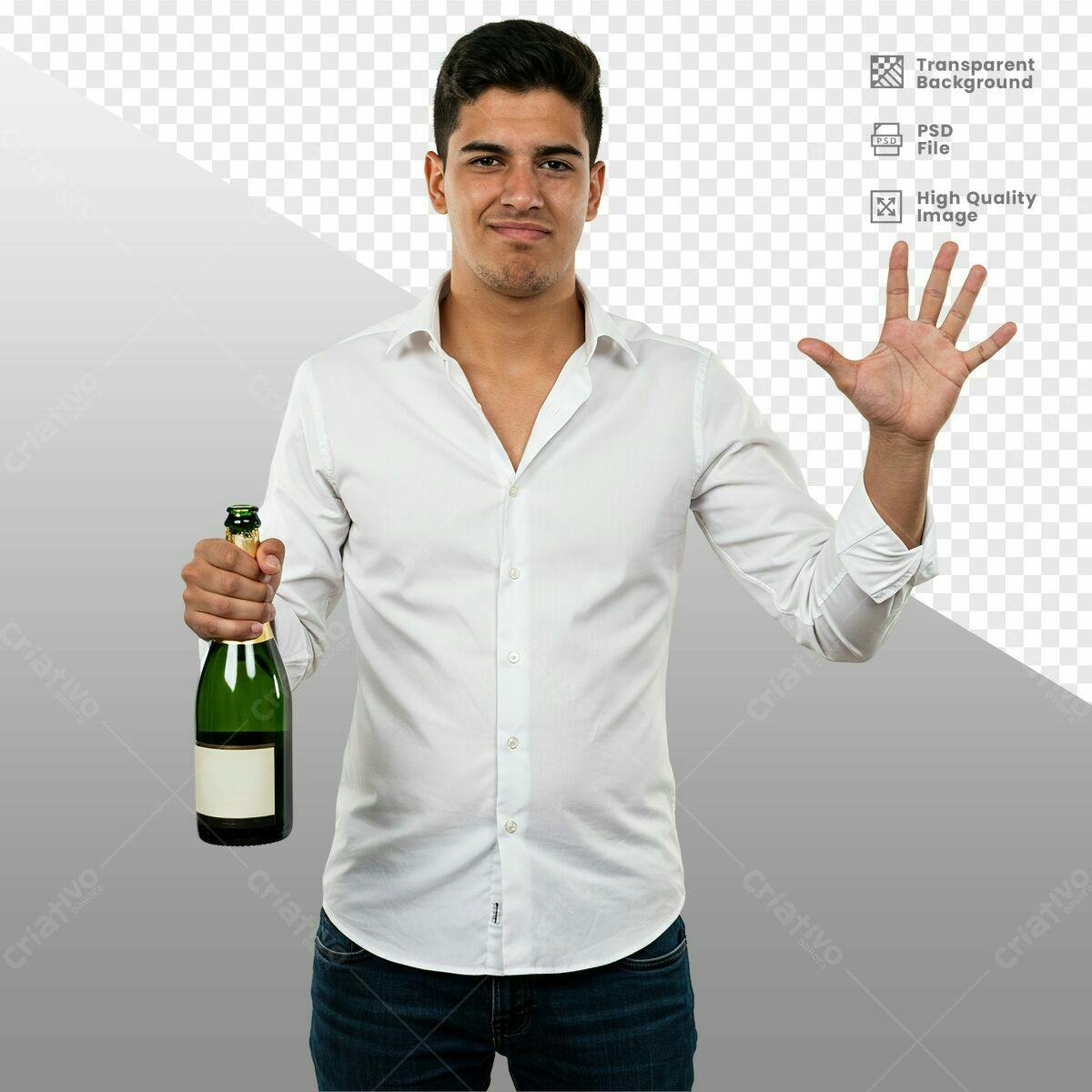 Mockup Homem com Champanhe PSD Editável