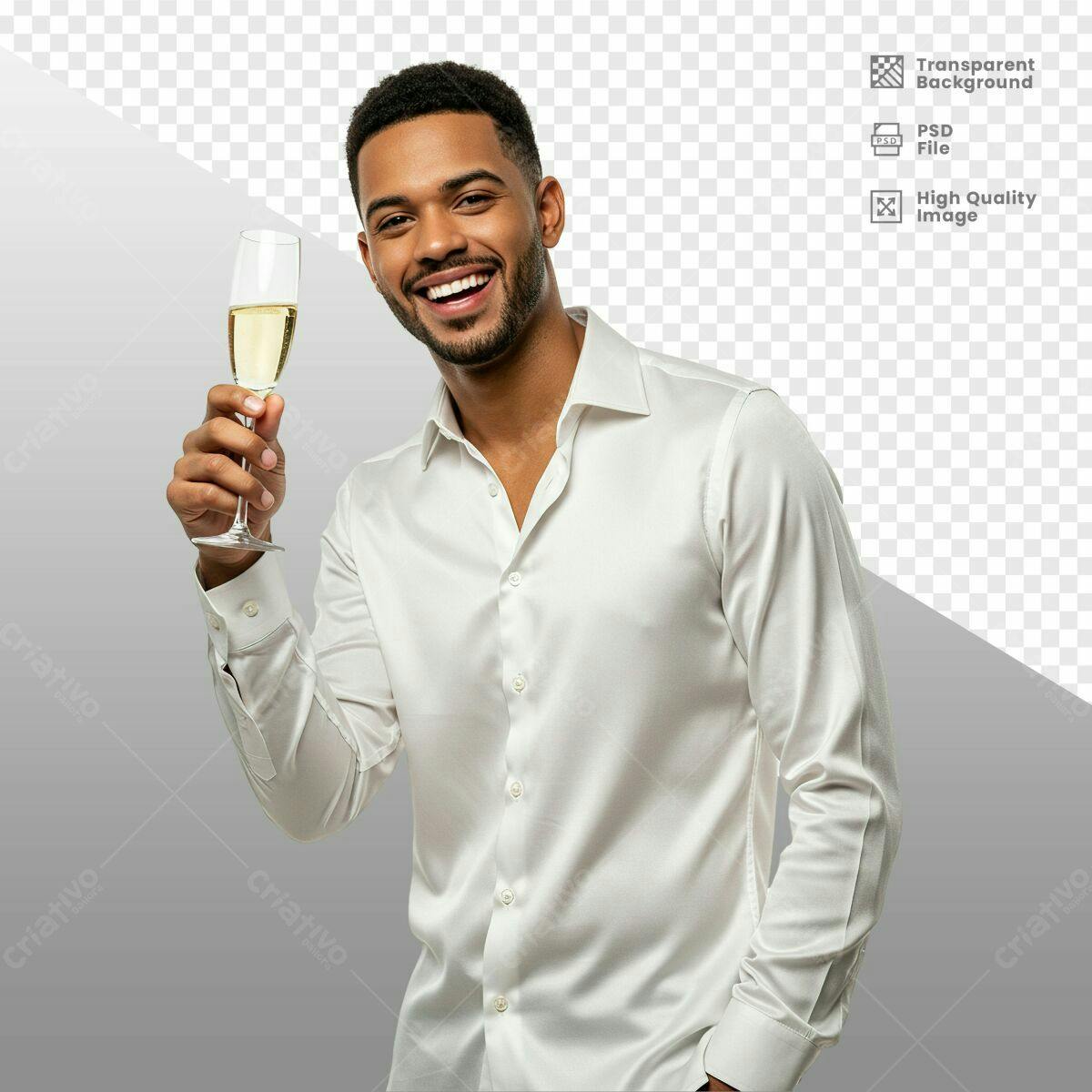 Imagem Homem Celebrando com Taça de Champanhe PSD Editável