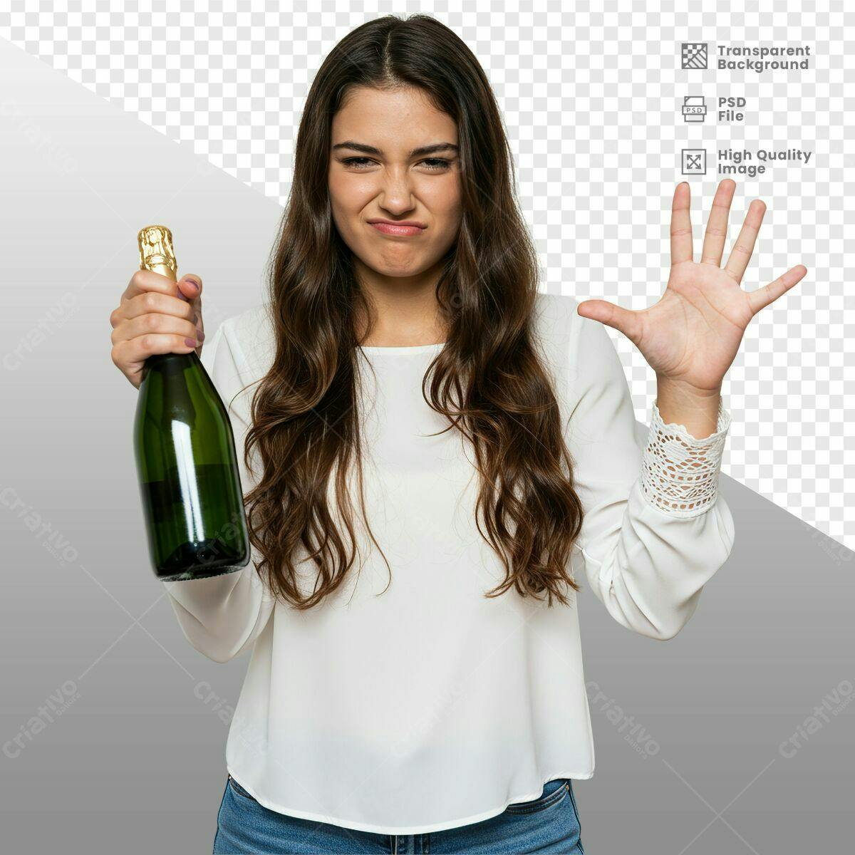 Imagem de Mulher com Garrafa de Champanhe PSD Editável