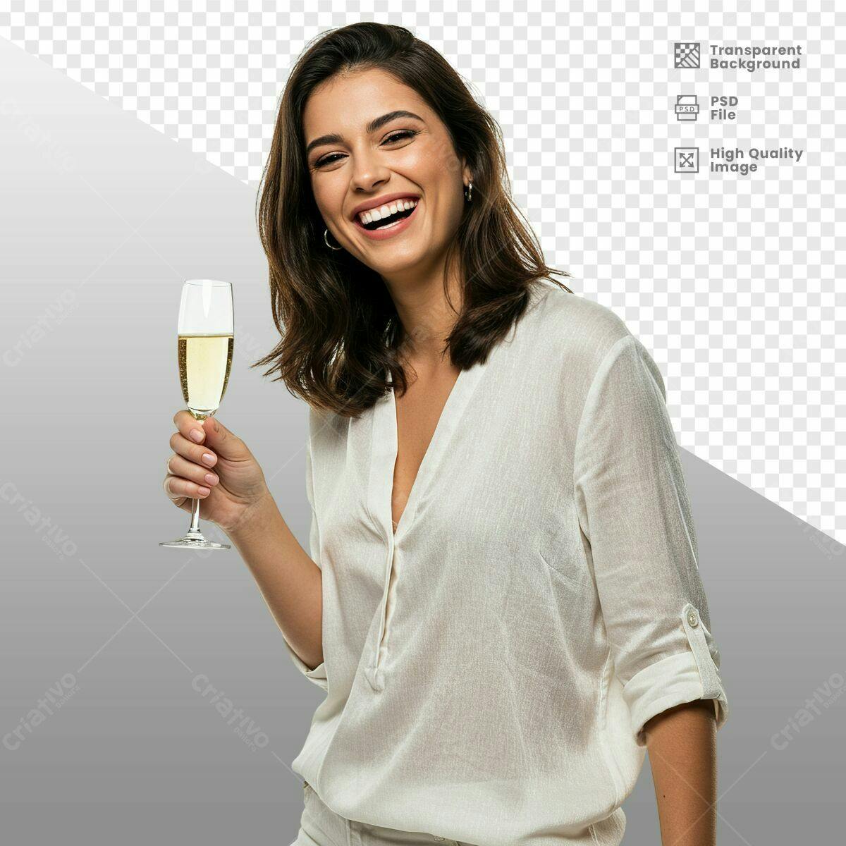 Imagem de Mulher Celebrando com Champanhe PSD Editável