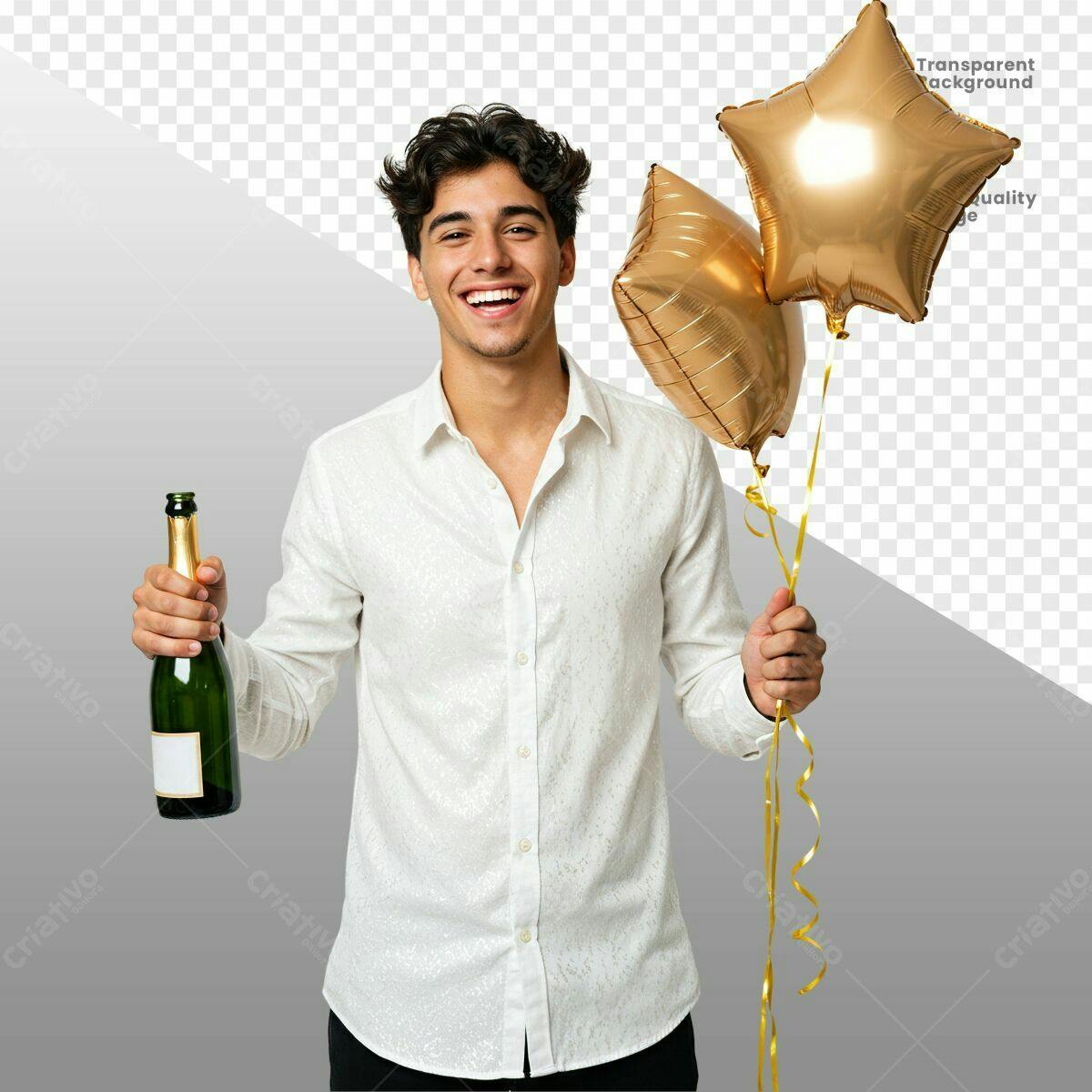 PSD para Celebração com Balões Dourados e Champanhe Editável