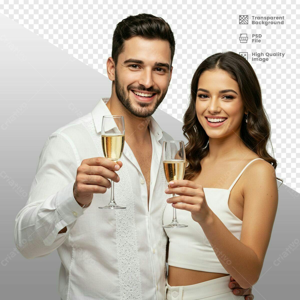 Imagem de casal brindando com champanhe PSD Editável
