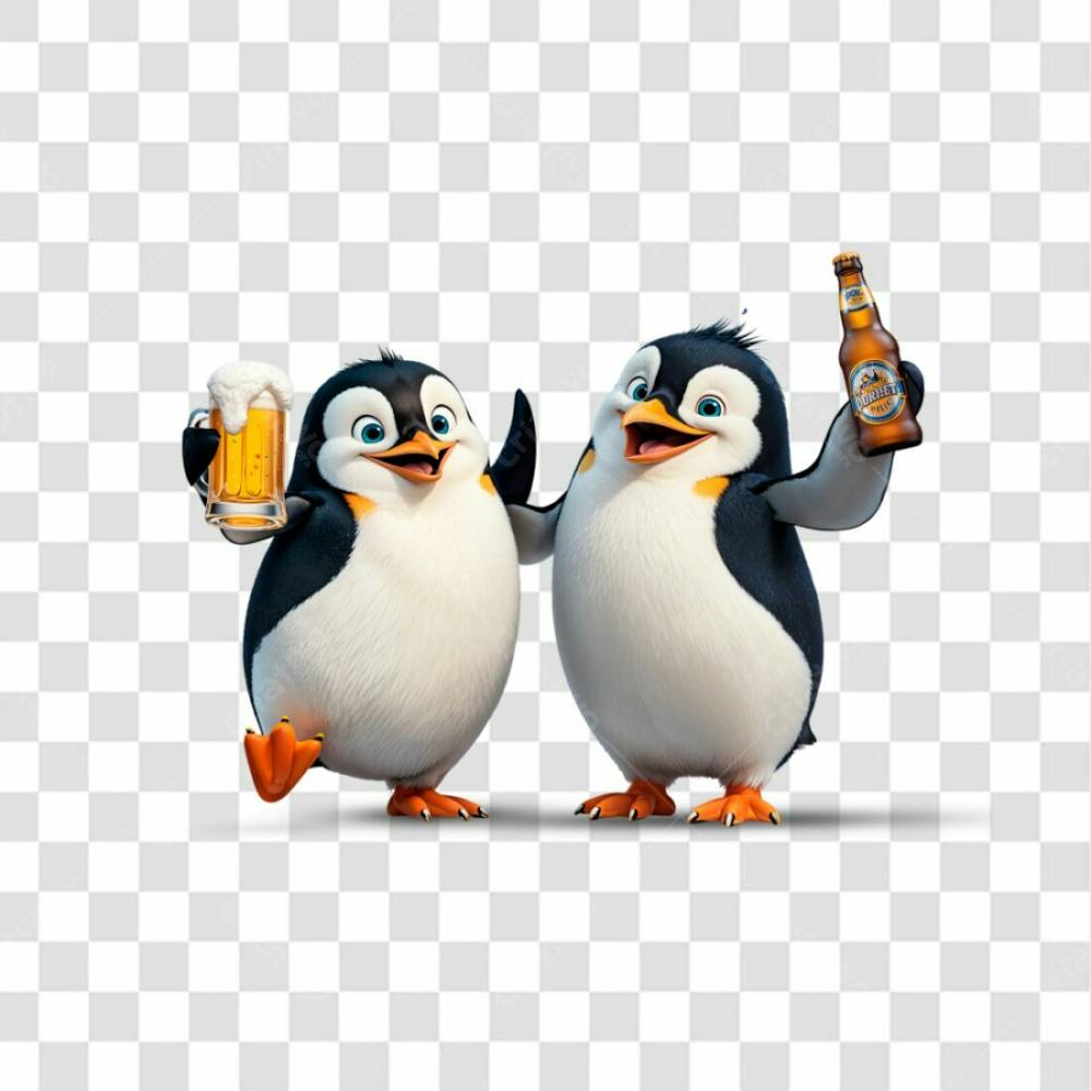 Dois Pinguins Comemorando Com Cerveja Carnaval