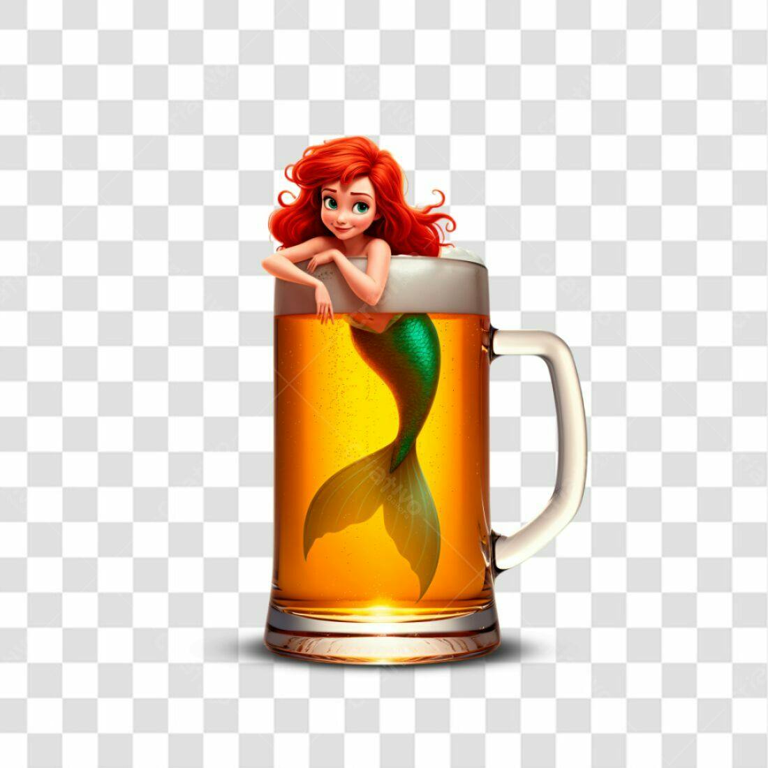 Ilustração Sereia em Caneca de Cerveja PNG com fundo transparente