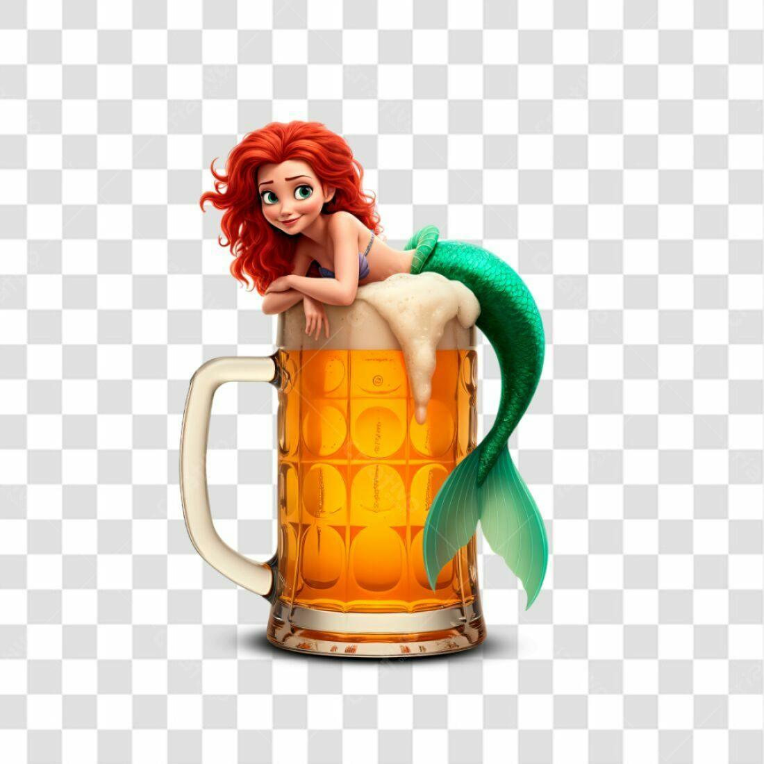 Ilustração Sereia em caneca de cerveja PNG com fundo transparente