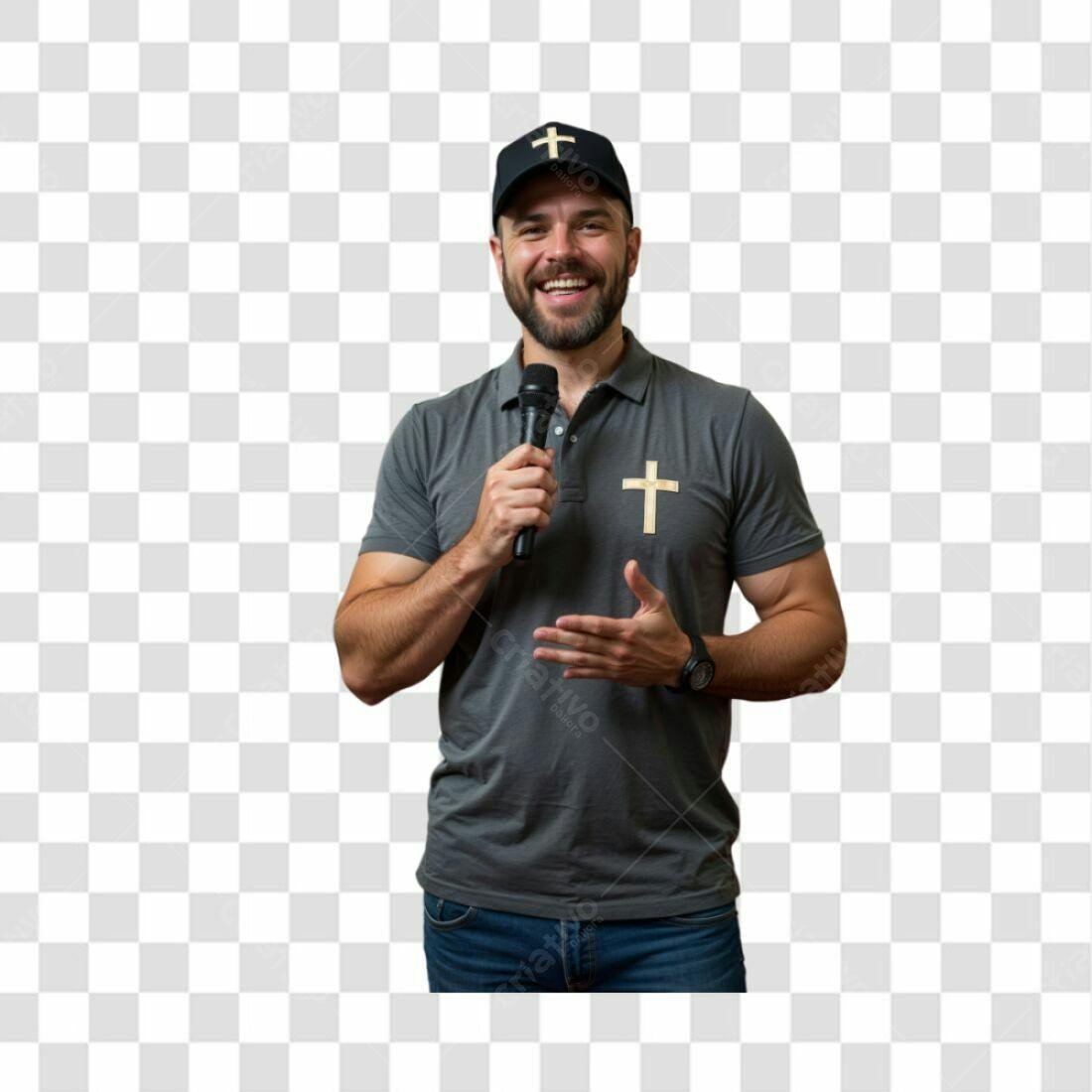 Imagem PNG com fundo transparente Homem pregador com microfone