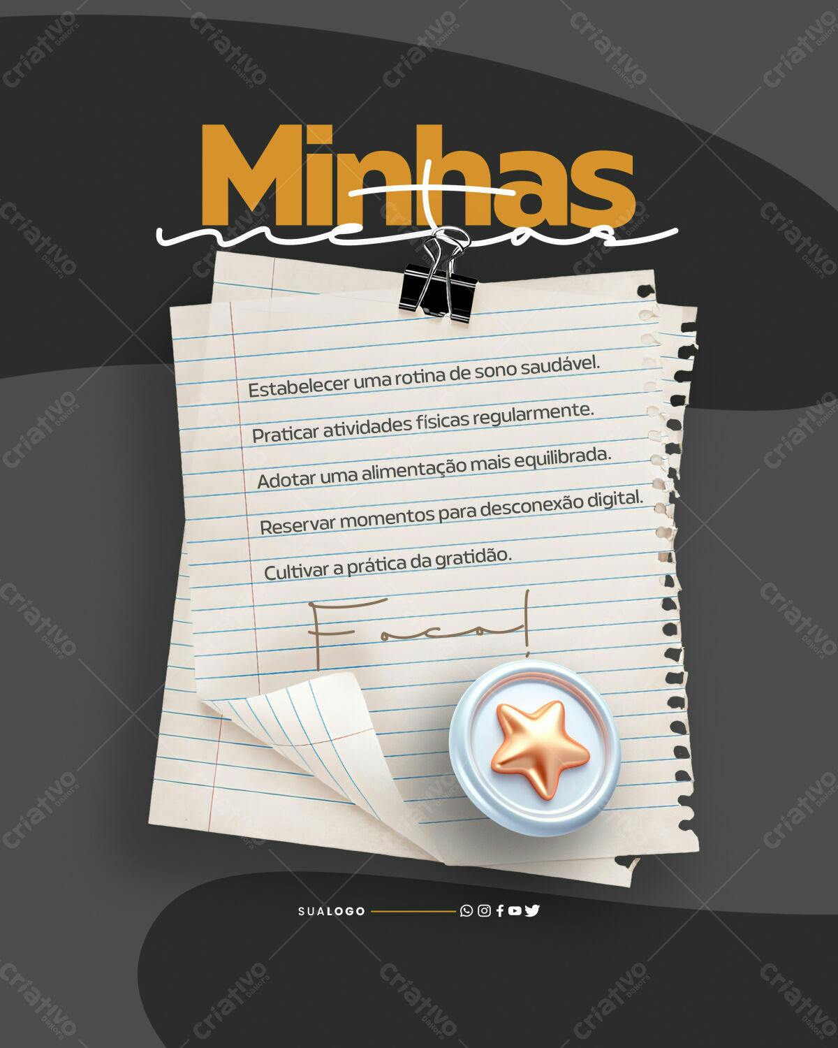 Post para Redes Sociais Metas Pessoais PSD Editável