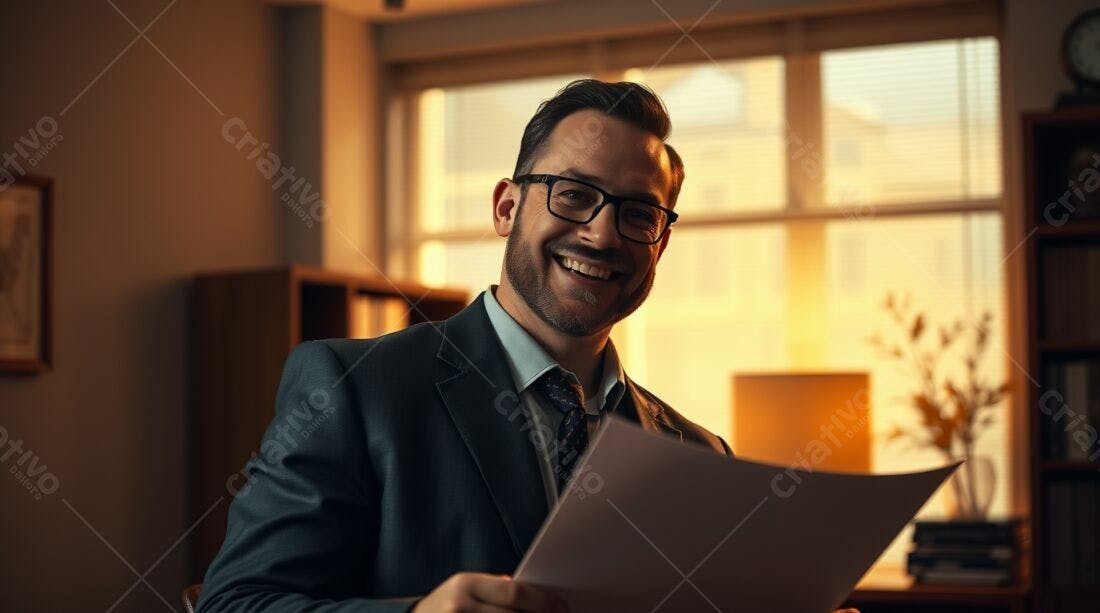 Homem de Negócios Feliz em Escritório