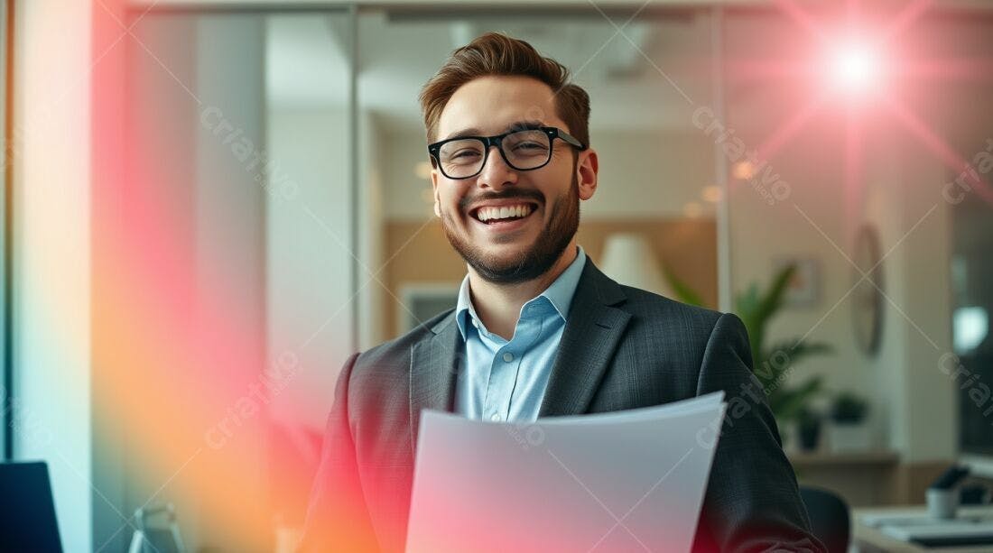 Homem de Negócios Feliz com Documentos