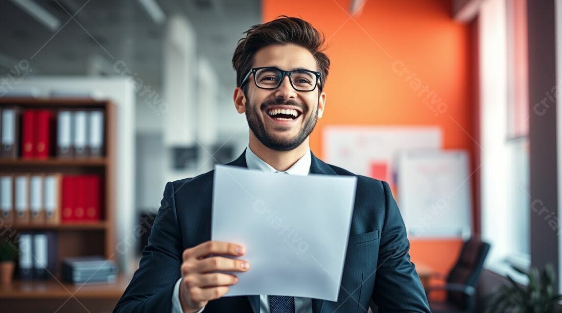 Homem de Negócios Feliz lendo Documento